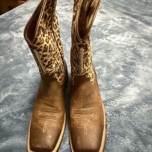 Ariat Brown Leather Boots with Leopard Print